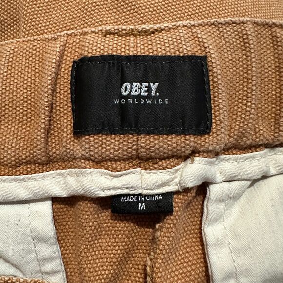 Obey Men's Pants Brown Chino Elastic Waist Pull On Drawstring Slim Tapered Sz M - Picture 5 of 10